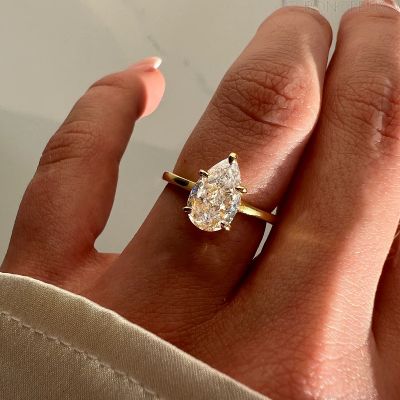 Ръчно изработен пръстен PEAR CUT от 18 карата позлатено 925-каратово сребро - RING-PR-GLD