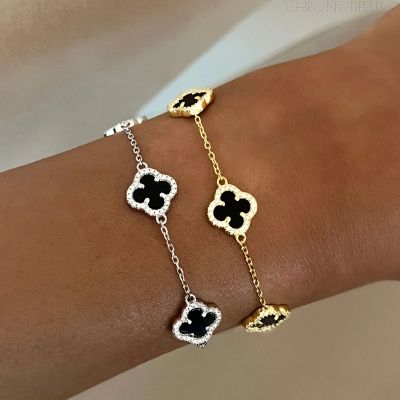 Ръчно изработена гривна CLOVER от 18-каратово позлатено 925-каратово сребро - BRCLT-CLVR-GLD